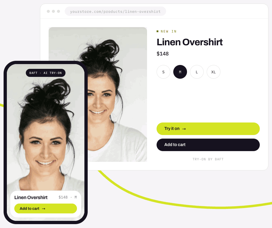 Baft try-on on a Shopify product page